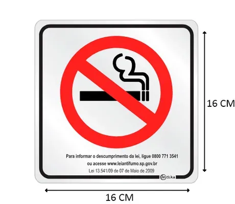 Placa de Sinalização Adesiva em Alumínio Lei Antifumo São Paulo 16X16 CM