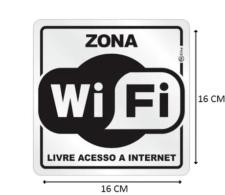 Placa de Sinalização Adesiva em Alumínio Zona de Wi-Fi 16X16 CM