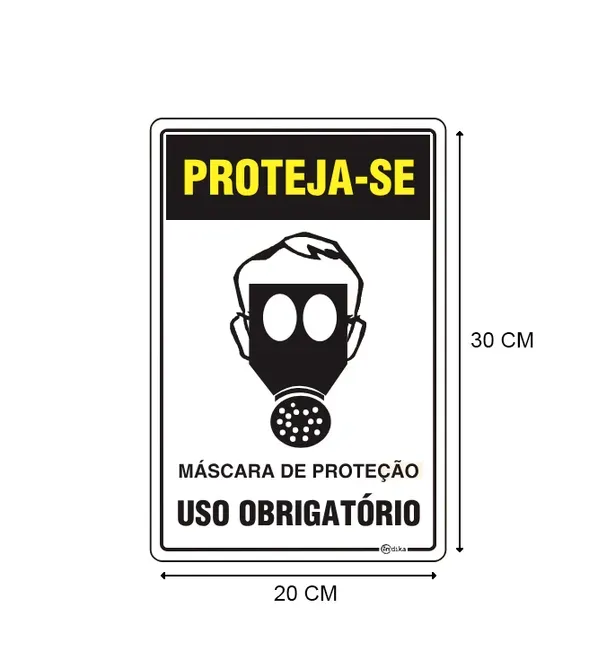 Placa de Sinalização Adesiva em Poliestireno Uso obrigatório de Máscara 20X30 CM
