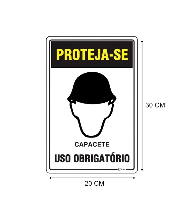 Placa de Sinalização Adesiva em Poliestireno Uso obrigatório de Capacete 20X30 CM
