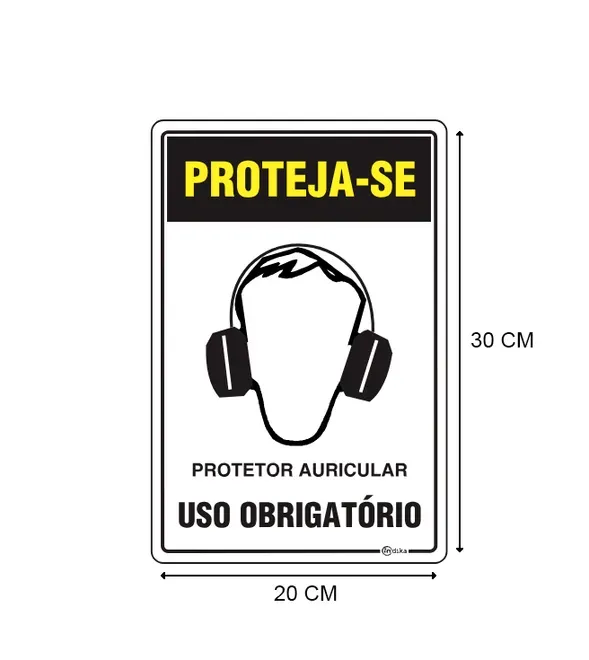 Placa de Sinalização Adesiva em Poliestireno Uso obrigatório de Protetor Auricular 20X30 CM