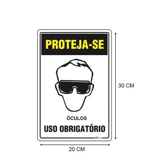 Placa de Sinalização Adesiva em Poliestireno Uso obrigatório de Óculos 20X30 CM