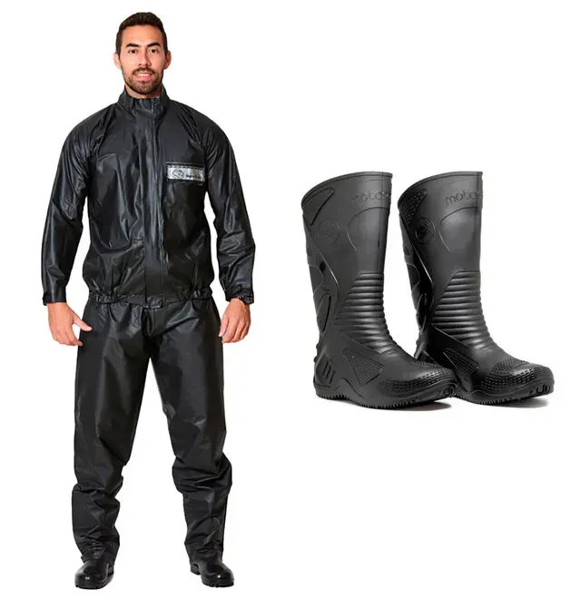 Kit Motoqueiro Conjunto Moto Race Brascamp + Bota Motosafe Bracol Preta  100% Impermeável