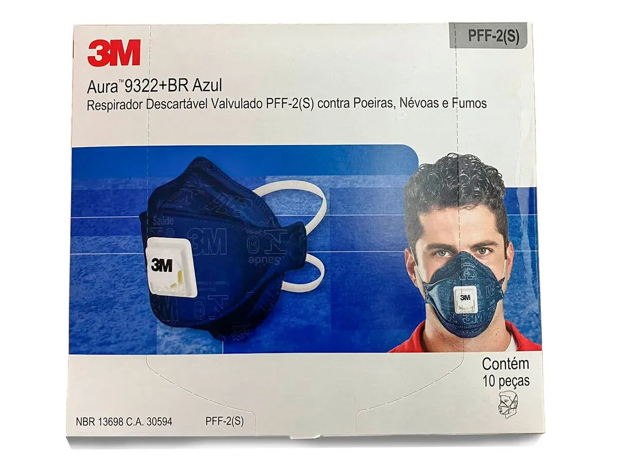 Respirador Azul 3M AURA 9322+BR PFF2 com Válvula CA 30594 - Caixa 10
