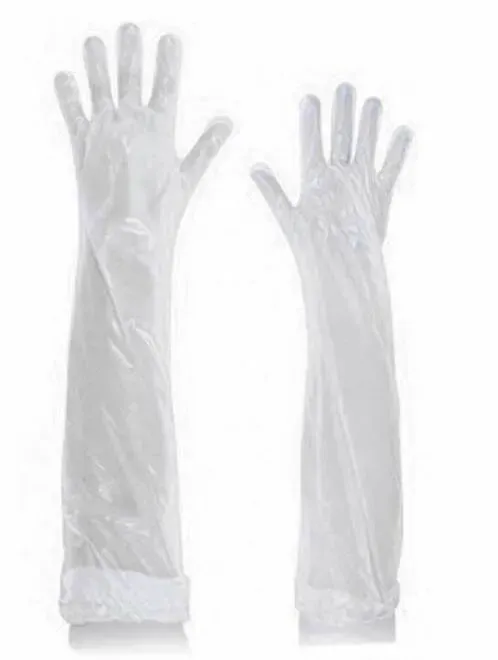 Luva de Polietileno Cano Longo 65 cm Branco Leitoso Brasmo Com Elástico Ca 38391 - Pacote Com 50 Unidades