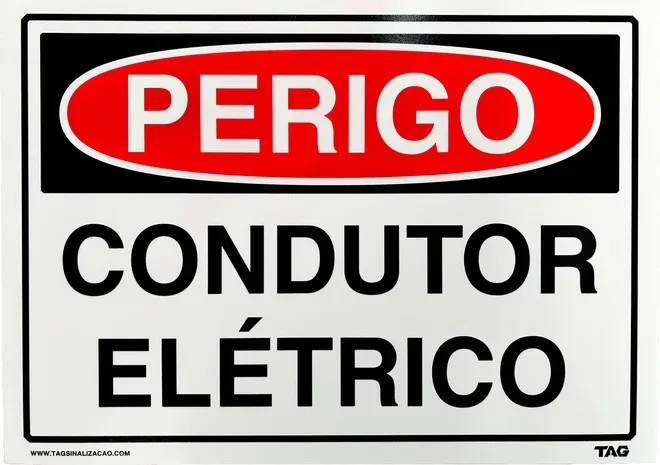 Placa de Sinalização em PVC Perigo Condutor Elétrico 25X35 CM Modelo SP1