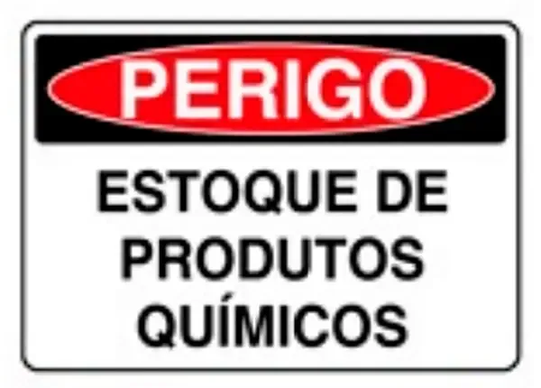Placa de Sinalização em PVC Perigo Estoque de Produtos Químicos 25X35 CM Modelo SP25