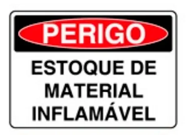 Placa de Sinalização em PVC Perigo Estoque de Material Inflamável 25X35 CM Modelo SP 27
