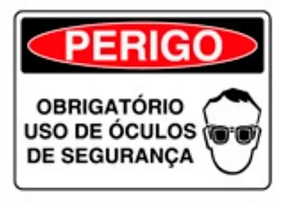 Placa de Sinalização em PVC Perigo Obrigatório Uso de Óculos de Segurança 25X35 CM Modelo SP32