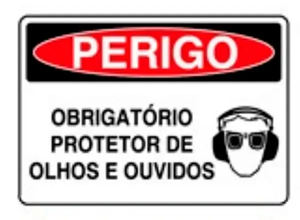 Placa de Sinalização em PVC Perigo Obrigatório Protetores de Olhos e Ouvidos 25X35 CM Modelo SP39