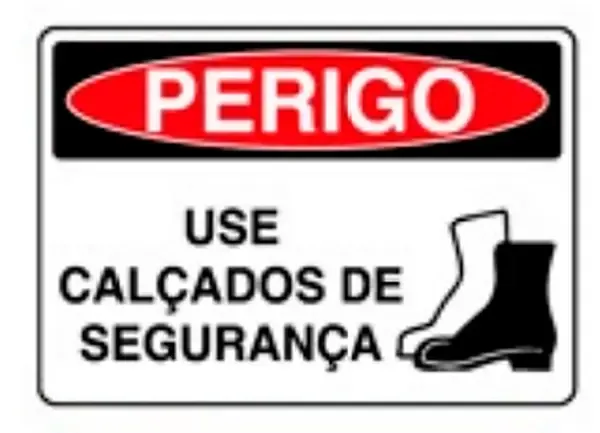 Placa de Sinalização em PVC Perigo Use Calçados de Segurança 25X35 CM Modelo SP41