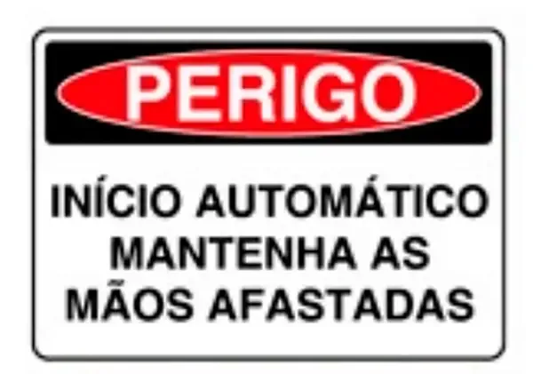Placa de Sinalização em PVC Perigo Início Automático Mantenha as Mãos Afastadas 25X35 CM Modelo SP50