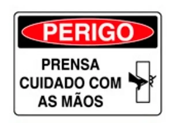 Placa de Sinalização em PVC Perigo Prensa Cuidado Com as Mãos 25X35 CM Modelo SP61