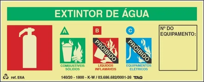 Placa de Sinalização em PVC Indicação Extintor de Água 20X8 CM