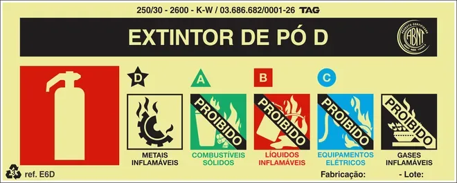 Placa de Sinalização em PVC Indicação Extintor de Pó D 20X8 CM