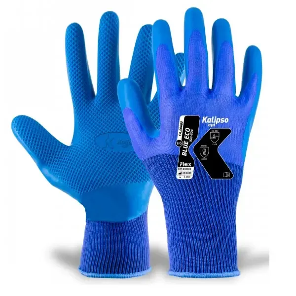 Luva de Proteção Kalipso Ecológica  Blue Eco Em Poliéster e Borracha Natural na Palma  CA 50682