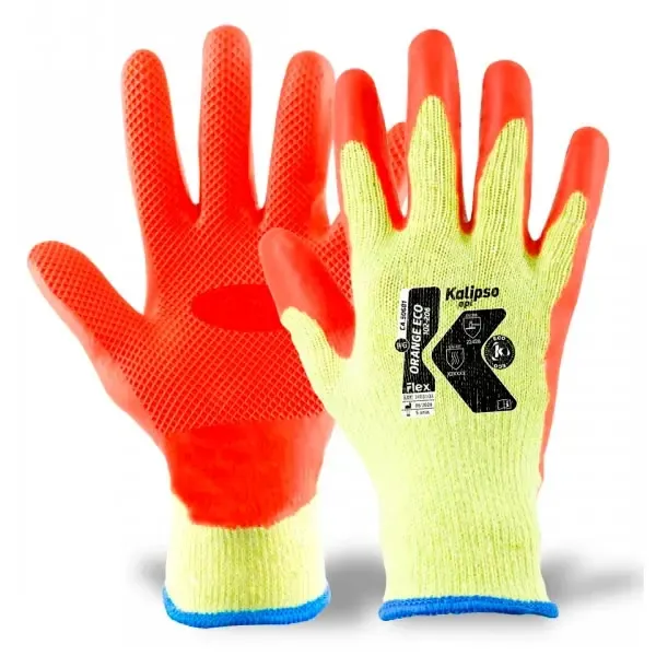 Luva de Proteção Kalipso Ecológica  Orange Eco Em Poliéster e Borracha Natural na Palma  CA 50681