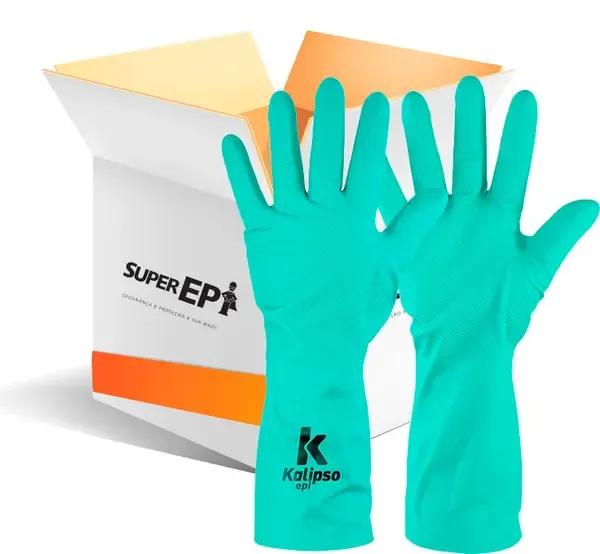 Luva de Borracha Nitrílica Kalipso KA-03 Verde Sem Forro Antialérgica CA 50695 - Conteúdo 12 Pares
