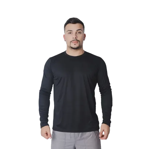 Camiseta de Manga Longa Proteção UV50 + Em Poliéster na Cor Preta Leve E Confortável