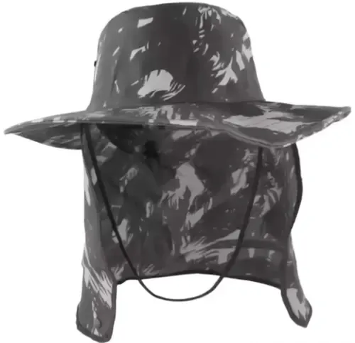 Chapéu Pescador Com Proteção na Nuca Com Proteção Uv Camuflado Preto e Cinza