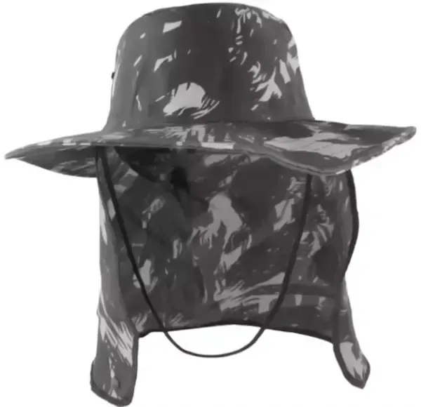 Chapéu Pescador Com Proteção na Nuca Com Proteção Uv Camuflado Preto e Cinza