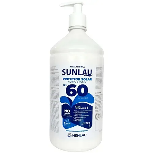 Protetor Solar Sunlau Marca Henlau Fator 60 Sem Repelente Frasco 1 kG/LT