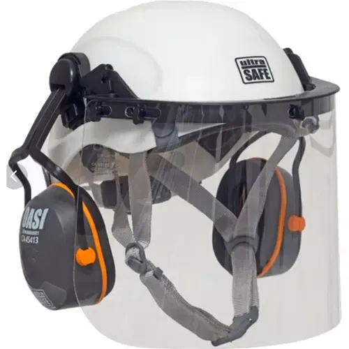 Kit Ultra Safe Completo – Capacete Corazza Pro Branco + Abafador OASI + Protetor Facial SHIELD CA 45793