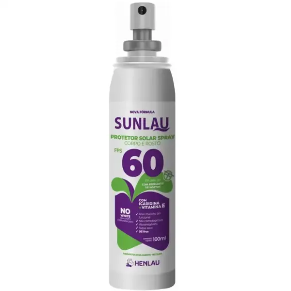 Protetor Solar Sunlau Spray FPS 60 com Icaridina 100 ML– Alta Proteção Solar + Repelente