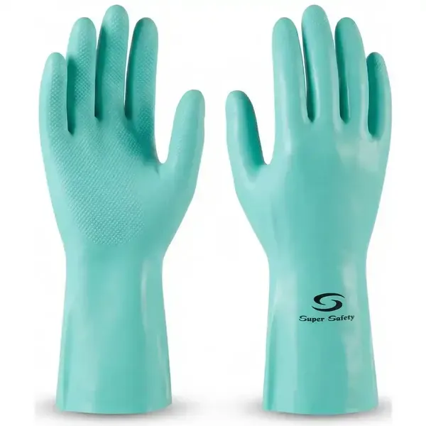 Luva Nitrílica Verde Super Safety Nitro Green CA 33334 - Proteção Química com Forro Flocado