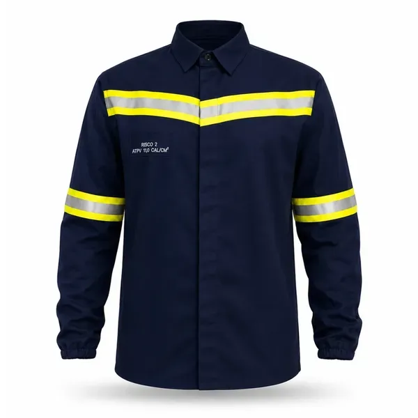 Camisa Antichama Guardian Arco Fire WE Risco 2 Azul Marinho ATPV 11 cal/cm² Refletiva Punho Elástico