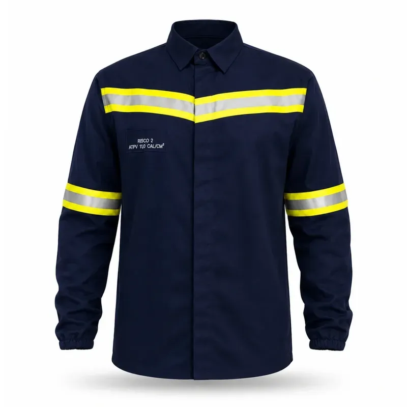 Camisa Antichama Guardian Arco Fire WE Risco 2 Azul Marinho ATPV 11 cal/cm² Refletiva Punho Elástico