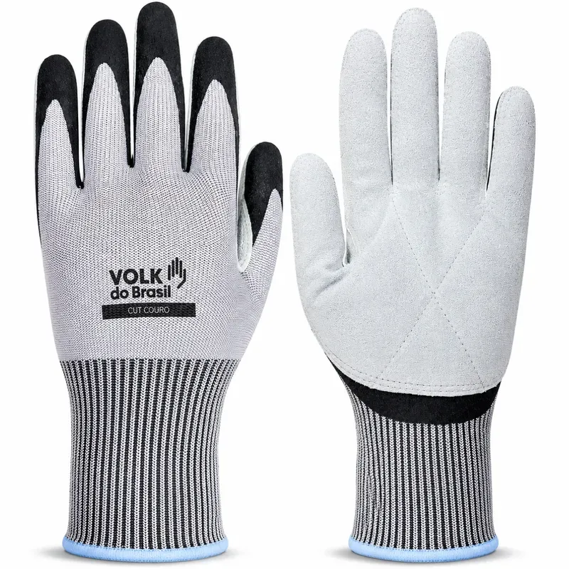 Luva Cut Couro Volk Anticorte HPPE Palma em Couro EN 388 4X44E 10.13.070.66 CA 51.413