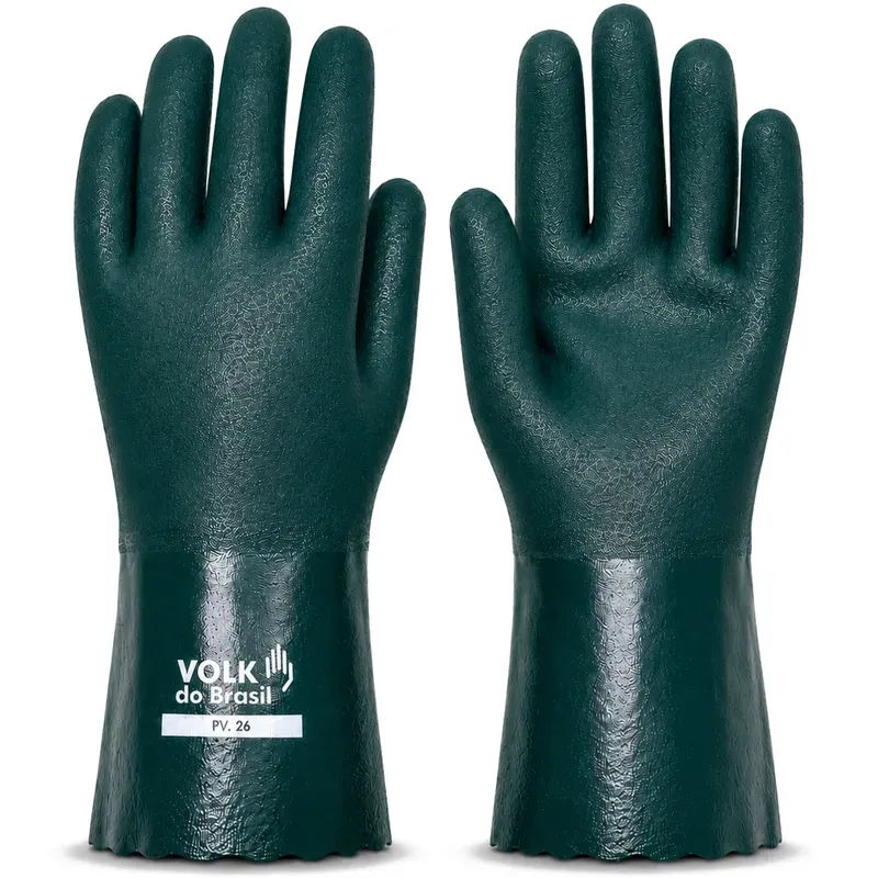 Luva de PVC Volk 26cm Verde Forrada Antiderrapante Proteção Química e Mecânica 10.25.103.03 CA 37127