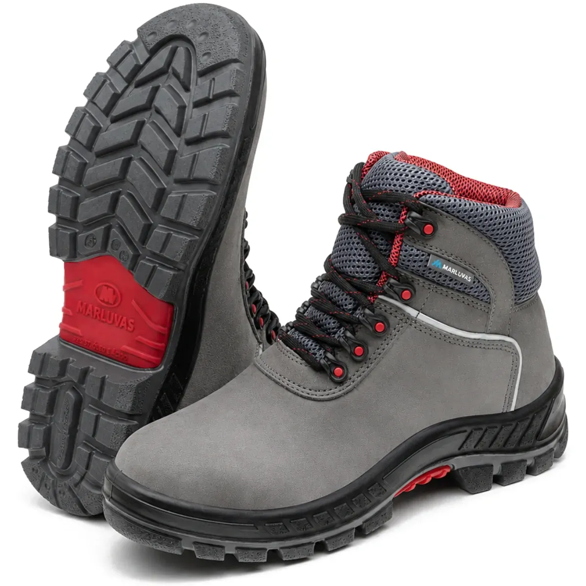 Bota Marluvas Premier 75BPR29 MSC BP Couro Nubuck Cinza e Vermelho Bico PVC CA 41370