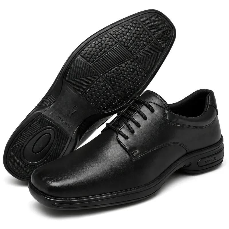 Sapato Social Masculino Preto com Cadarço para Segurança e Portaria Couro