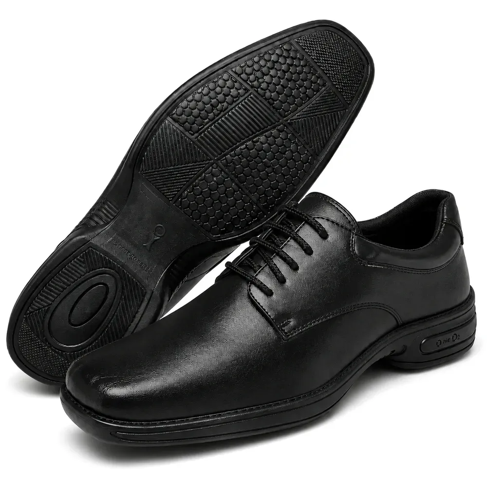 Sapato Social Masculino Preto com Cadarço para Segurança e Portaria Couro