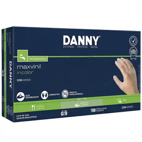 Luva de Vinil Danny  MaxiVinil DA-301CA Com Amido Transparente 100 Unidades  CA 21120