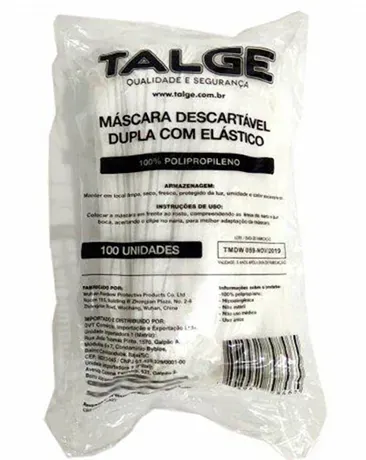 Máscara Descartável TNT Dupla Talge Com Elástico e Clipe Nasal Caixa Master