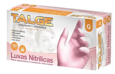 Luva de Procedimento Rosa Nitrílica 100 Unidades Sem Pó Talge CA 29509