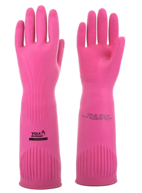 Luva de Látex Longa Rosa Ranhurada 40 CM Volk CA 36368