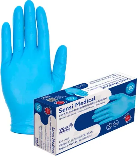Luva Nitrílica Descartável Sensi Medical Volk 10.60.081.02K Sem Pó Sem Látex ANVISA Risco Biológico CA 51932