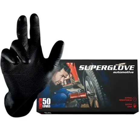 Luva Nitrílica Preta Super Glove Automotivo e Industrial 50 Unidades CA 38645