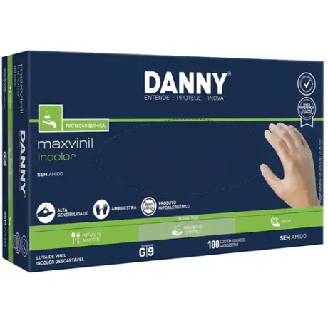 Luva de Vinil Danny MaxVinil Descartável Sem Amido Transparente Da-301CS CA 21120