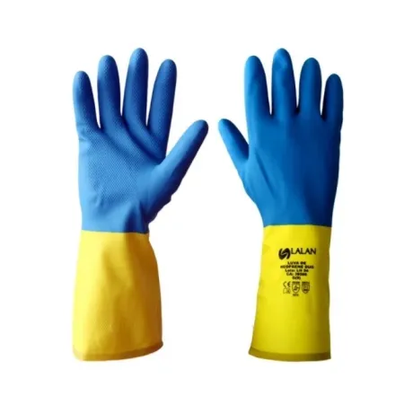Luva de Neoprene Duo Azul e Amarela Lalan 39566 Caixa