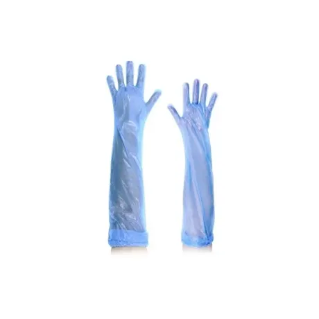 Luva de Polietileno Cano Longo Azul Caixa com 100