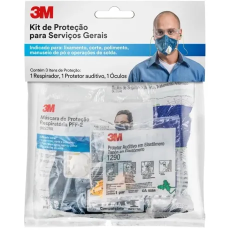 Kit Básico de Proteção EPI 3M 3 X 1 Para Serviços Gerais Audição - Visão e Respiração
