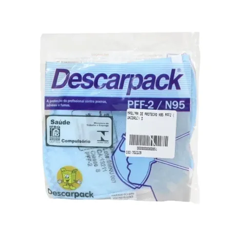 Máscara Hospitalar N95 Descarpack PFF2 Azul Proteção Vírus e Bactérias Azul CA 13211