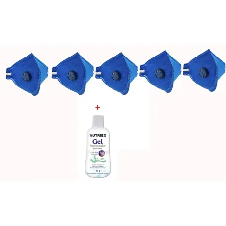 Kit 5 Máscaras PFF2 Com Válvula Delta Plus + 1 Álcool Gel Nutriex 70º 100ml