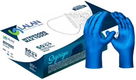 Luva Nitrílica Reutilizável Azul Nitrifoods Touch Premium Caixa Com 50 Unidades Ca 44502