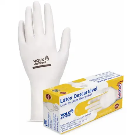 Luva de Látex Descartável Volk Com Talco Caixa Com 100 Unidades Ambidestra CA 15112